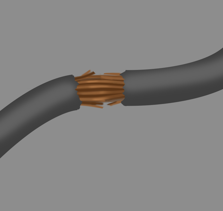 Częściowo przerwany kabel.